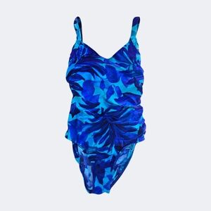 Vintage Blue Floral One-Piece Swimsuit!